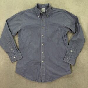 Brooks Brothers Mens 15.5 34 Button Down Shirt Blue Gingham Supima Cotton Casual